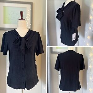 Unique Vintage Black “Bow” Blouse | Size Large (10–12) | NWT